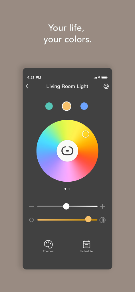 Nooie - Nooie App-Oberfläche mit einem Farbrad und Helligkeitsreglern zur Steuerung der Smart-Home-Beleuchtung.