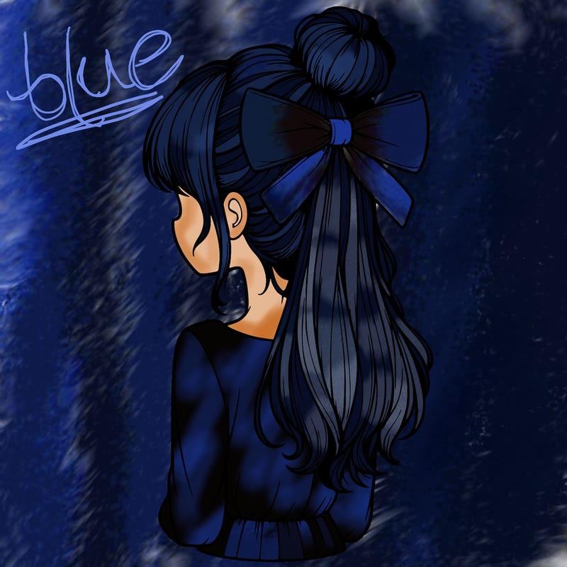 realistic girl  with hip length hair a bun and a big bow on the back of head