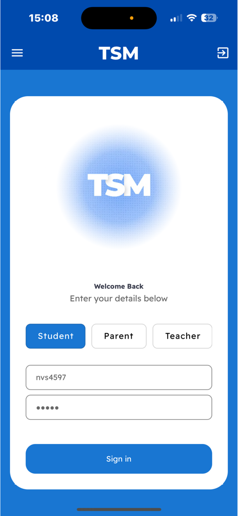 TsmEdu - Page de connexion TsmEdu avec les options de connexion pour élèves, parents et enseignants