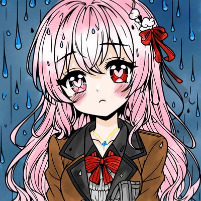 pretty anime girl in the rain