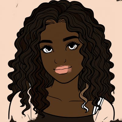realistic, teenage girl with curly hair