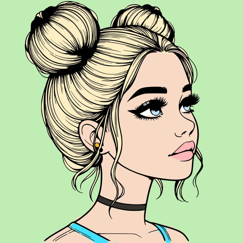 realistic girl with buns on the top of her head
