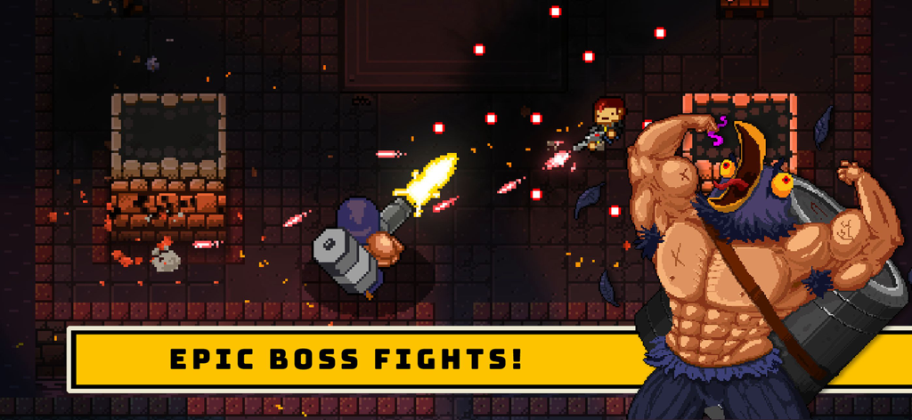 Enter the Gungeon - Enter the Gungeon gameplay showing an epic boss fight against a muscular bird with a gatling gun