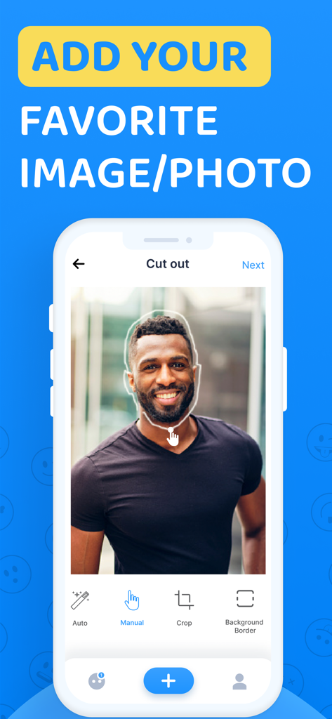 Sticky - Make Custom Stickers - A smartphone screen showing the Sticky app manual cutout tool being used to create a custom sticker from a photo