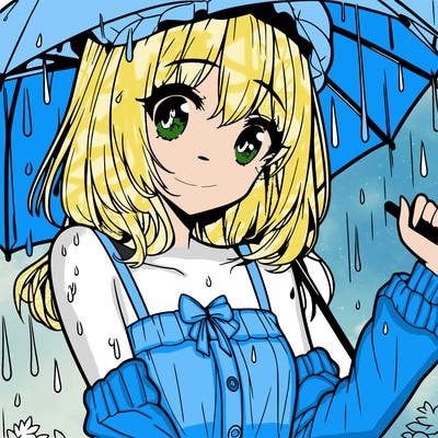 pretty anime girl in the rain