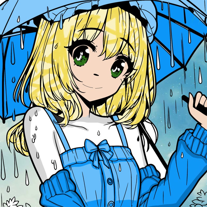 pretty anime girl in the rain