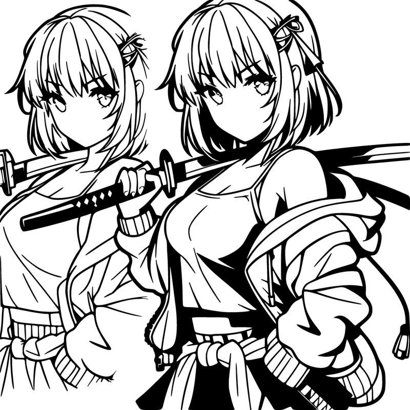 anime girl with sword in cool pose