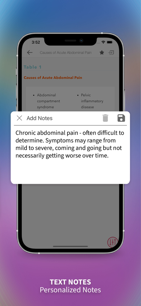 Medical Surgical Nursing Lewis - Personalized text notes feature in the Medical Surgical Nursing Lewis mobile app
