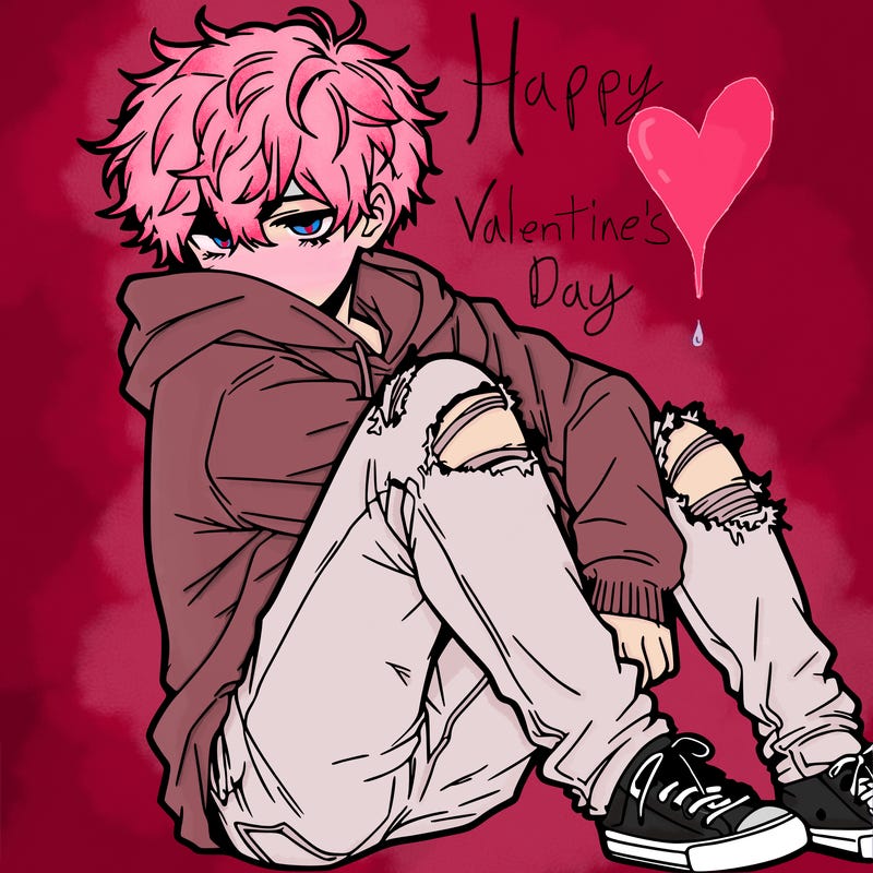 a male hoddie ripped jeans messy hair anime