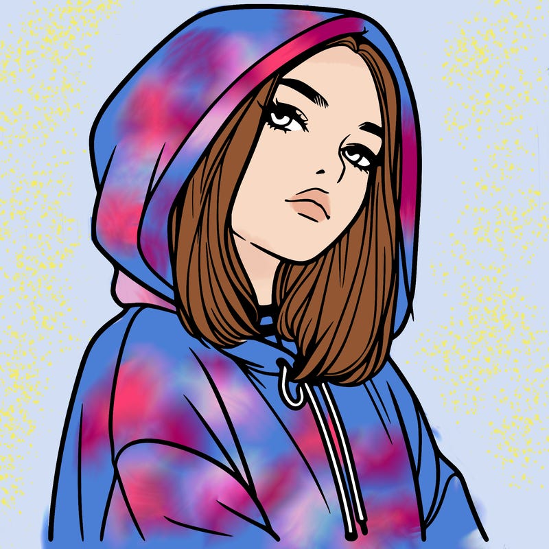 a realistic girl in a hoodie