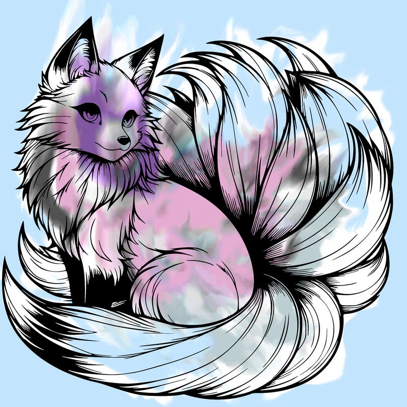 realistic detailed 9 tailed anime fox