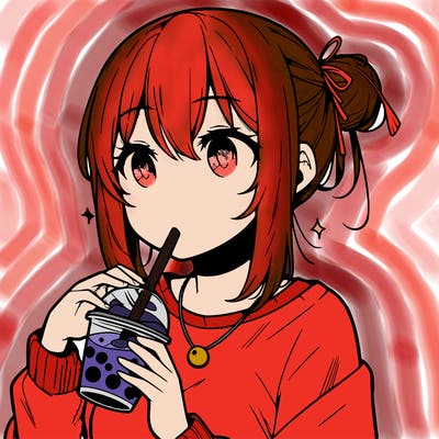 manga character drinking boba