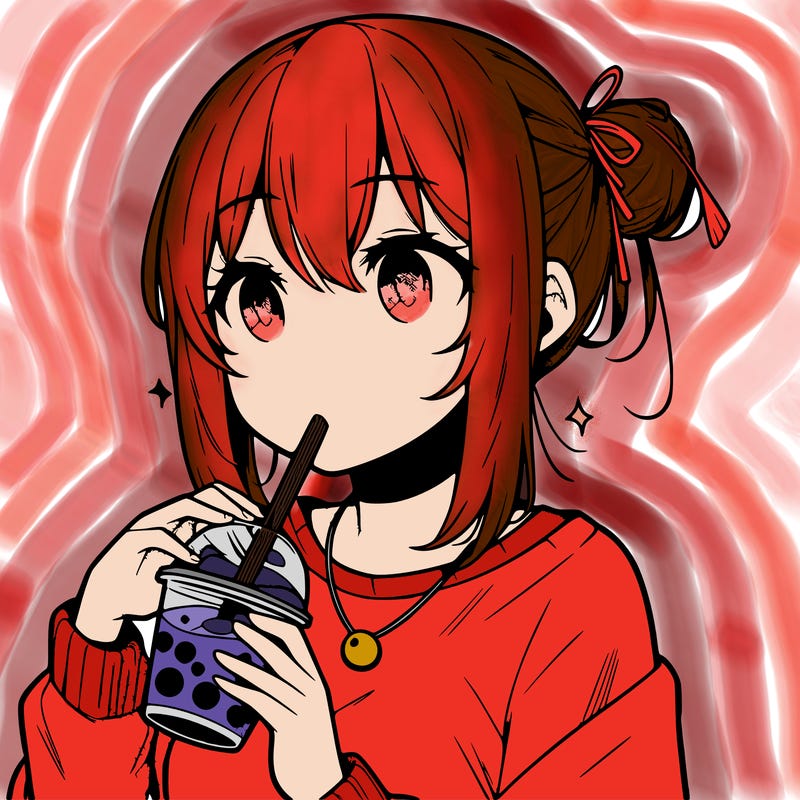 manga character drinking boba