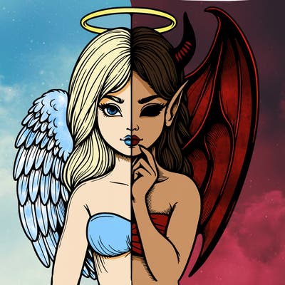 realistic angel half demon