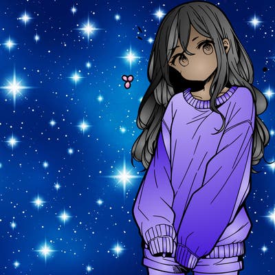 manga teen girl  in a sweater and baggy pants