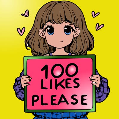 a girl holding a sign saying 100 likes please