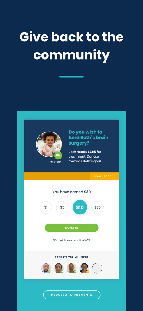 ZoomRx - ZoomRx mobile app screen showing options to donate earned rewards to community medical needs