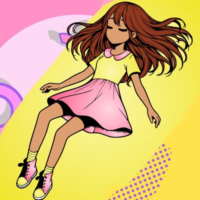 realistic girl floating