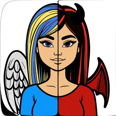 realistic split one half angel girl and the other half devil girl