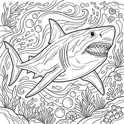 Journey back to prehistoric times with this exciting Megalodon coloring page, featuring the magnificent extinct shark in a vibrant underwater scene. Perfect for igniting creativity and learning about ancient marine life.