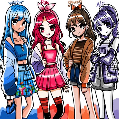 teen manga girls group of 4