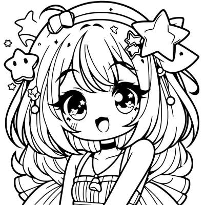 cute anime girl with star accessories