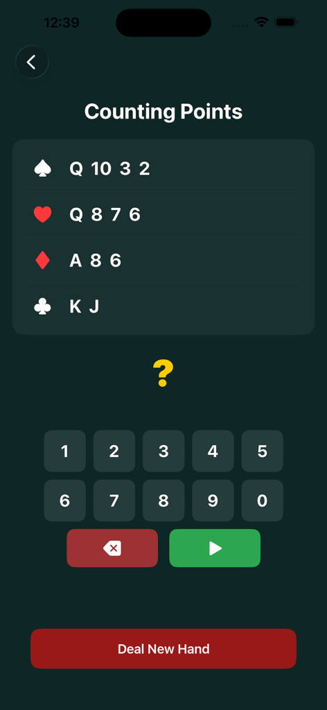 Bridge Begin: Card Game - Bridge hand evaluation and point counting exercise in the Bridge Begin app