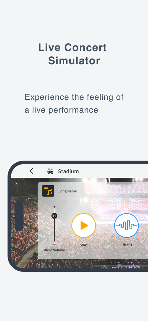 Casio Music Space app Live Concert Simulator interface showing stadium setting