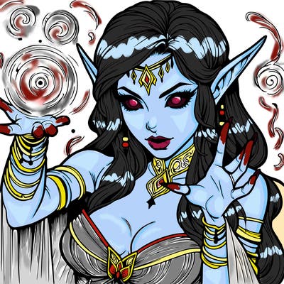 realistic scary beautiful elf sorceress casting spell