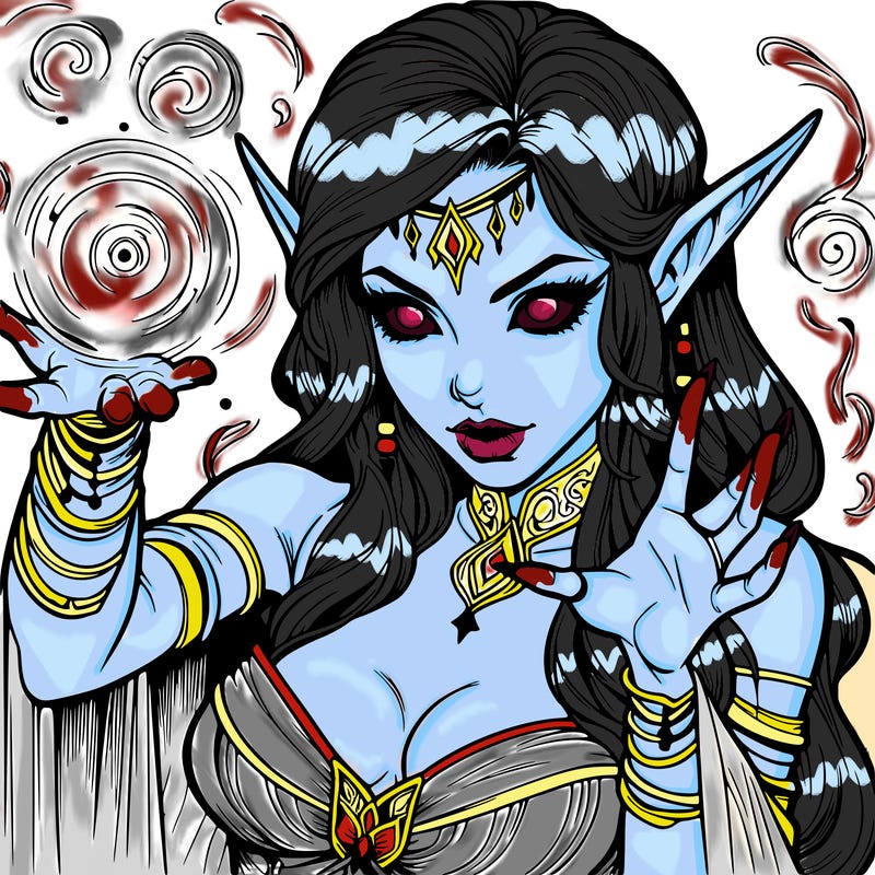 realistic scary beautiful elf sorceress casting spell