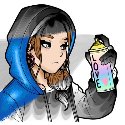 a realistic girl, spray painting