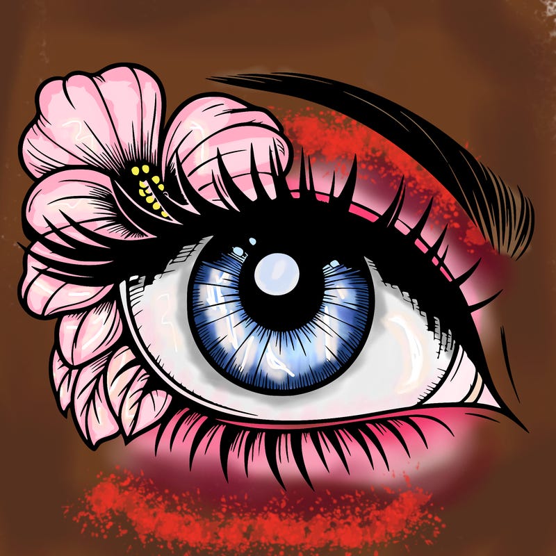 realistic eye with flower