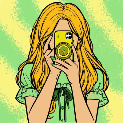 a realistic girl holding her phone taking pictures