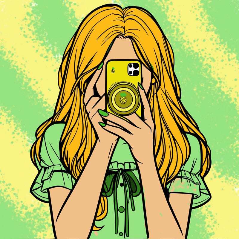 a realistic girl holding her phone taking pictures