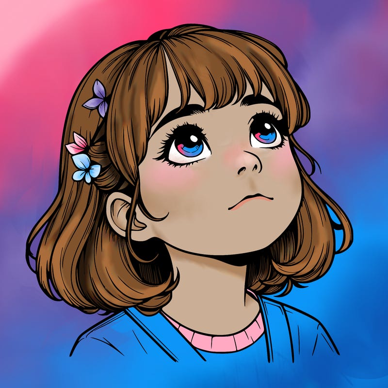 realistic girl looking up