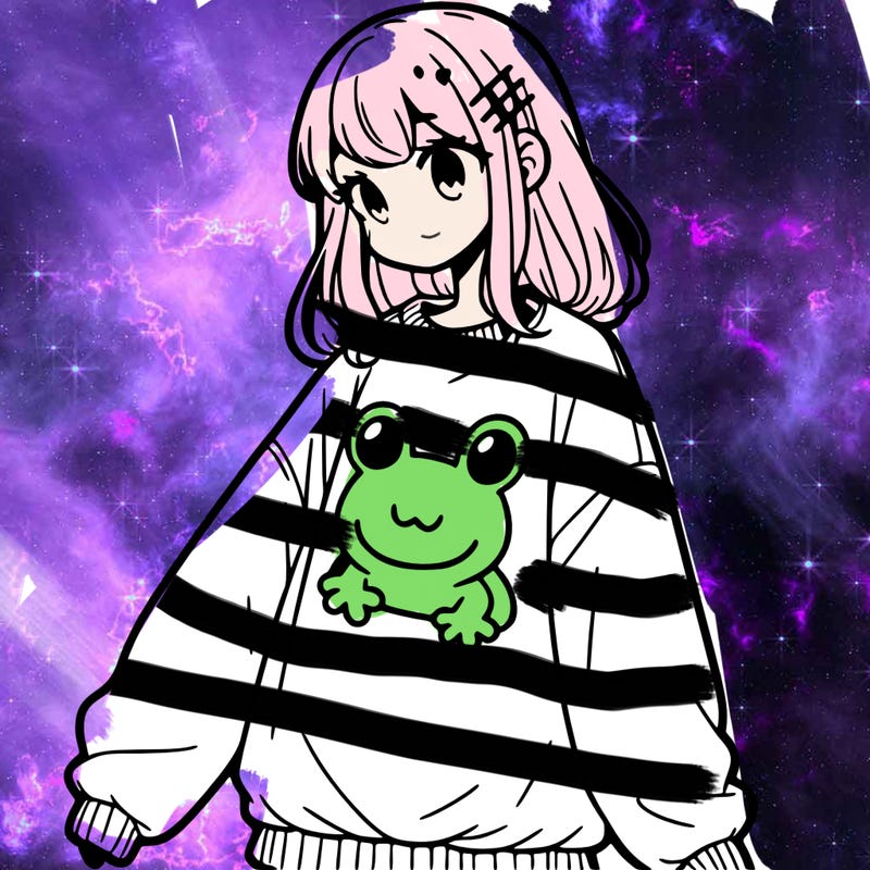 girl wearing frogging sweatshirt