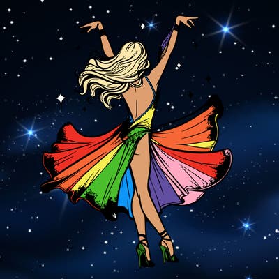 dancer dancing with a shimmery costume on realistic