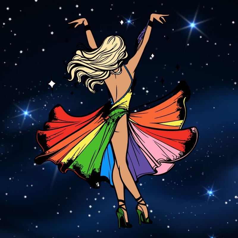 dancer dancing with a shimmery costume on realistic