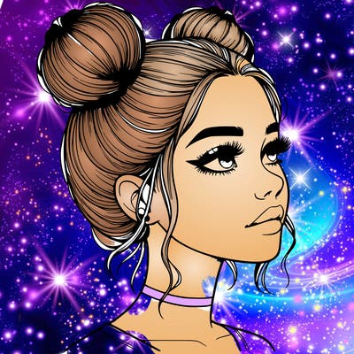 realistic girl with buns on the top of her head