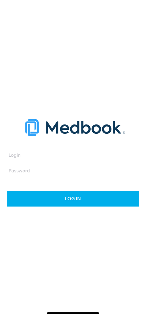 Medbook - Medbook application login screen with fields for username and password