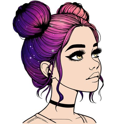 realistic girl with buns on the top of her head