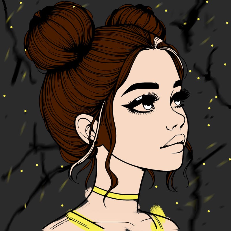 realistic girl with buns on the top of her head