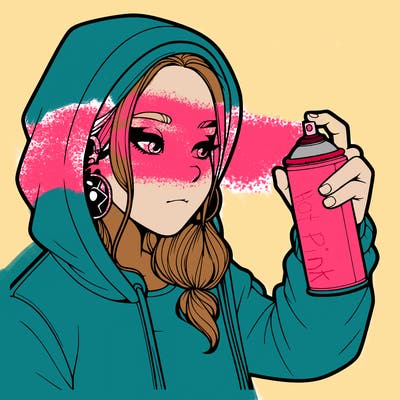 a realistic girl, spray painting