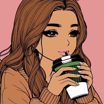realistic girl drinking coffee