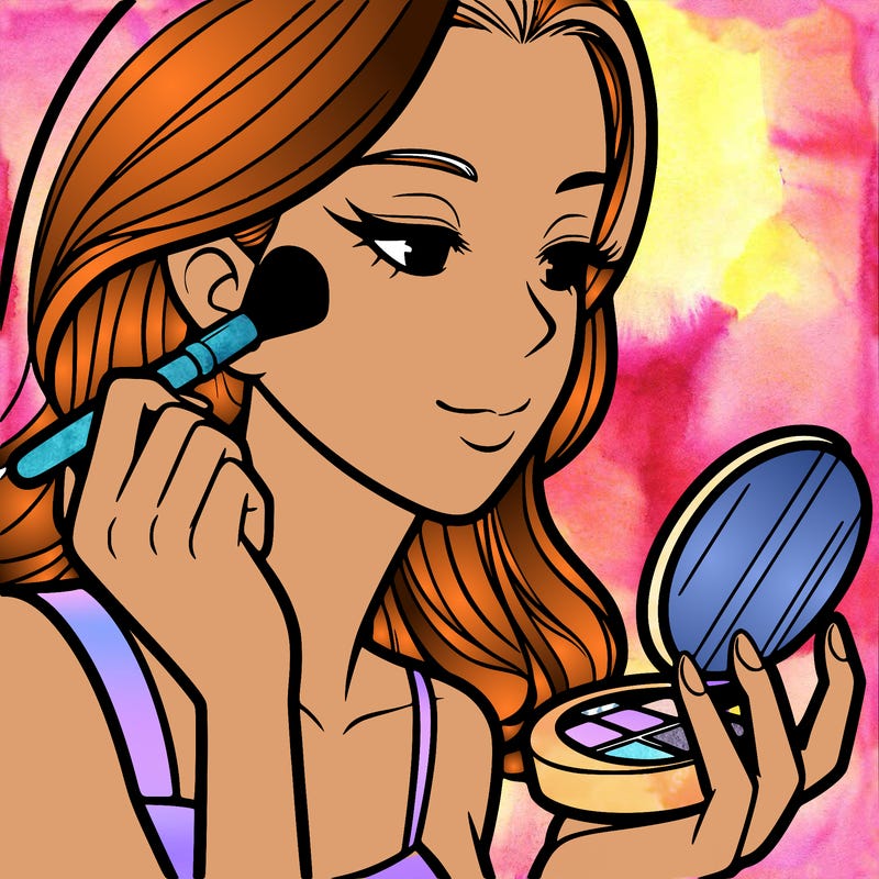 little girl putting on makeup