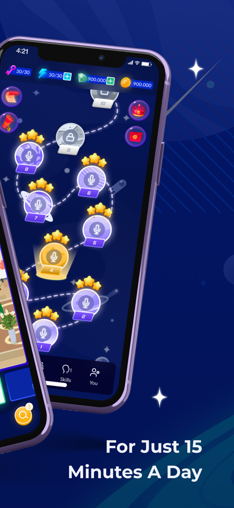 Learning English: Eng Breaking - Gamified learning path interface in the Eng Breaking English learning app showing progress levels and speaking tasks