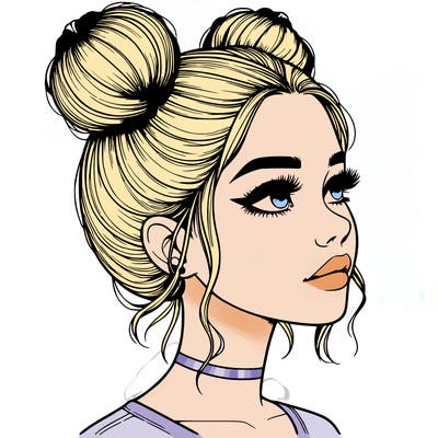 realistic girl with buns on the top of her head