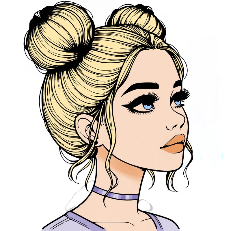 realistic girl with buns on the top of her head