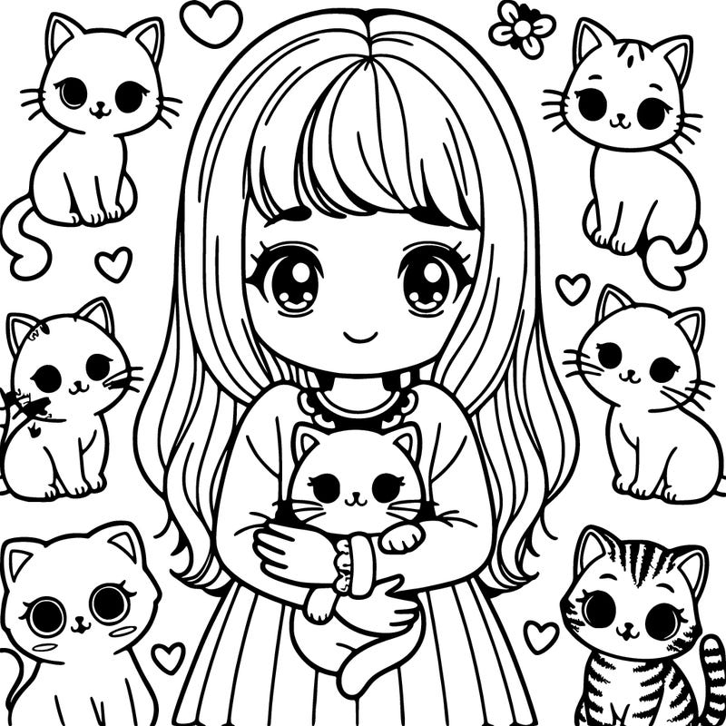 cute girl with her cats