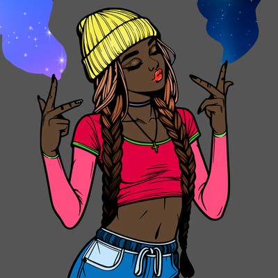 realistic teenage girl with braids and a beanie and crop top doing 🫶🏼